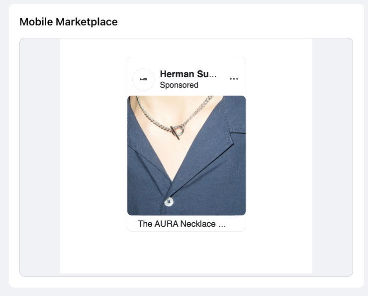 Screenshot of Facebook marketplace single image ad