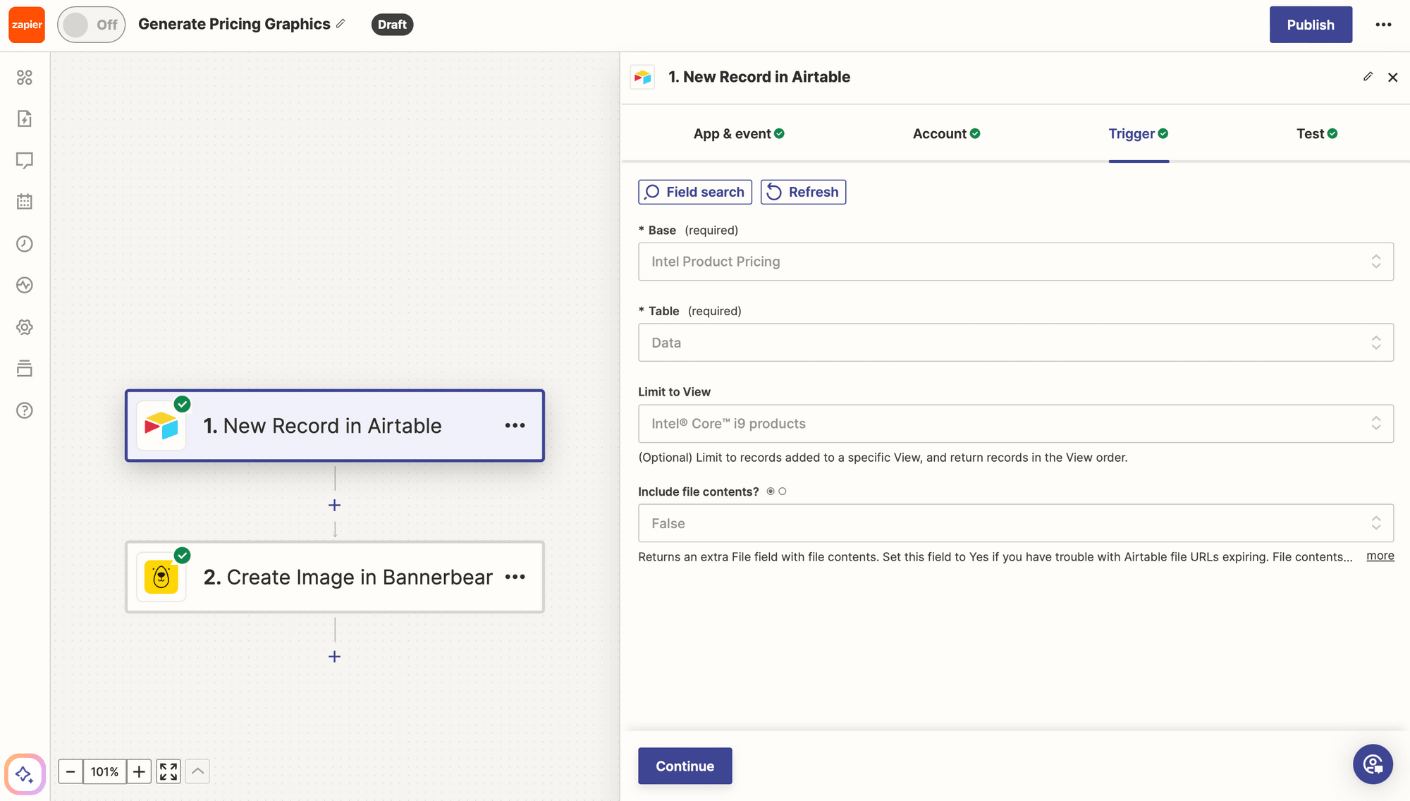 Screenshot of Zapier Airtable new record trigger