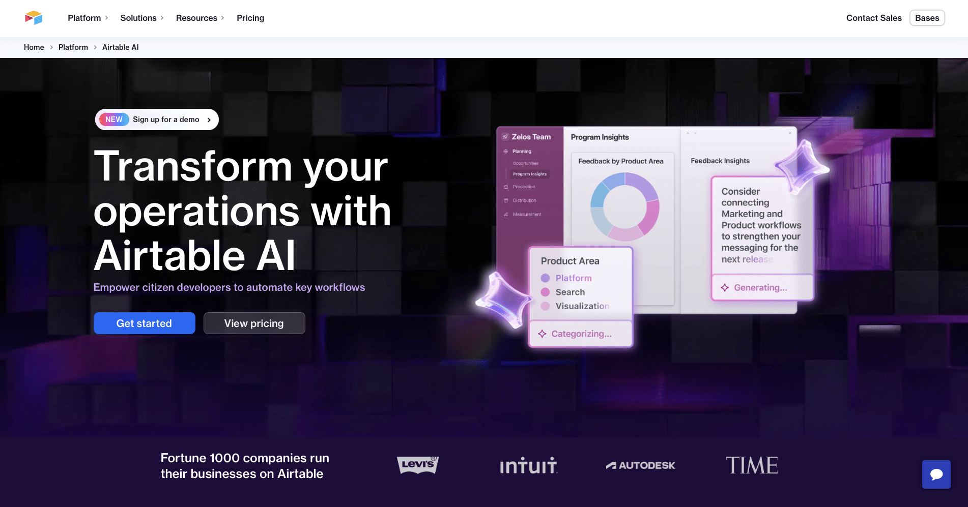 Screenshot of Airtable AI landing page