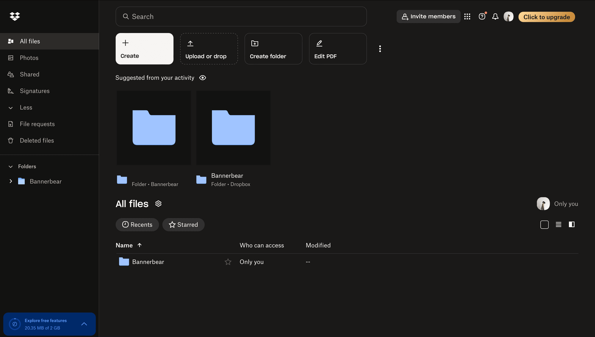 Screenshot of Dropbox web app