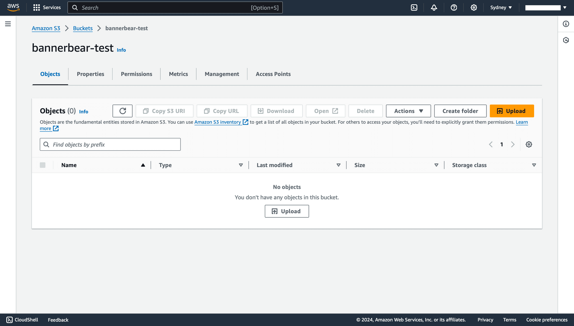 Screenshot of Amazon S3 web console