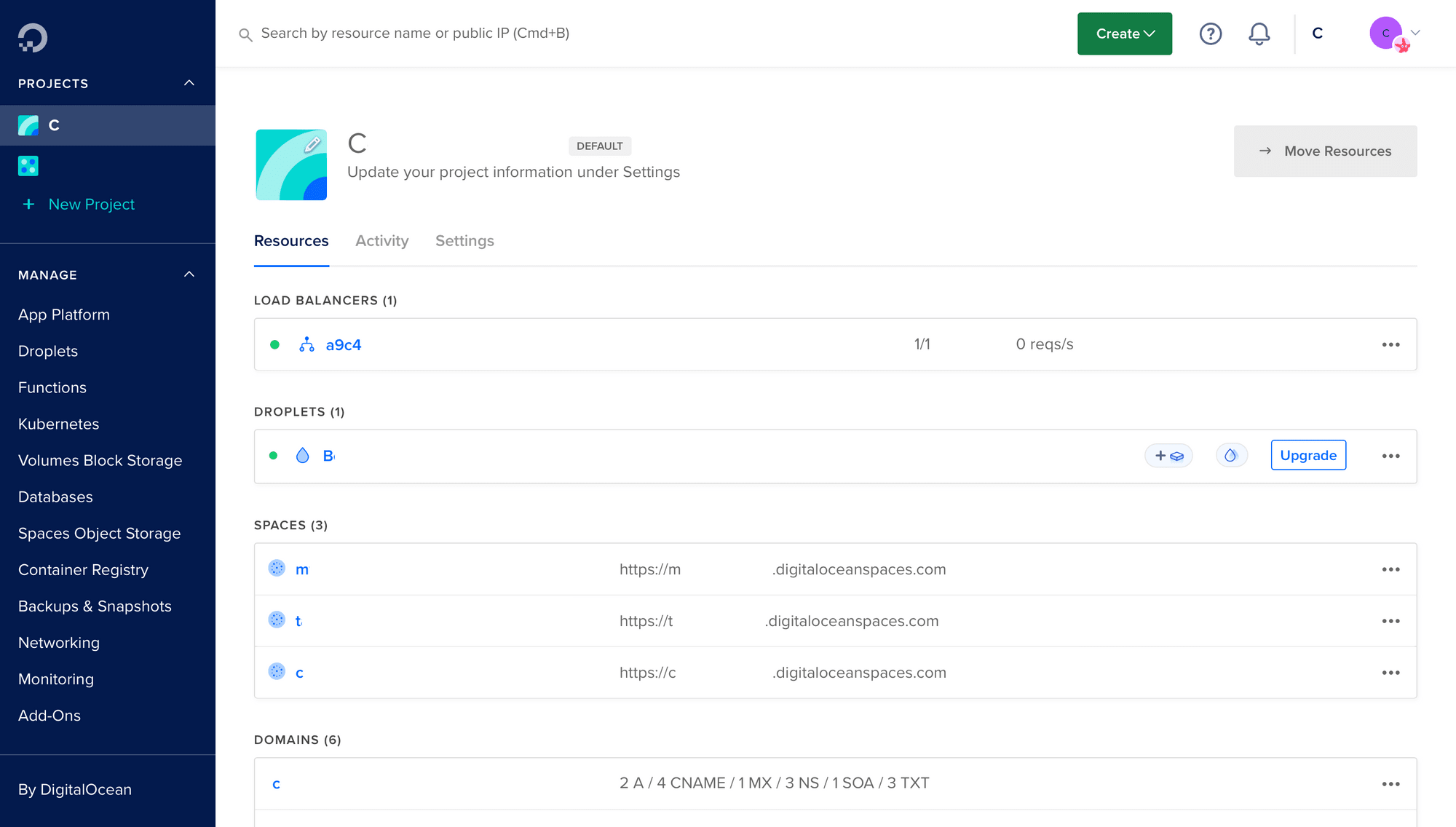 Screenshot of DigitalOcean web app