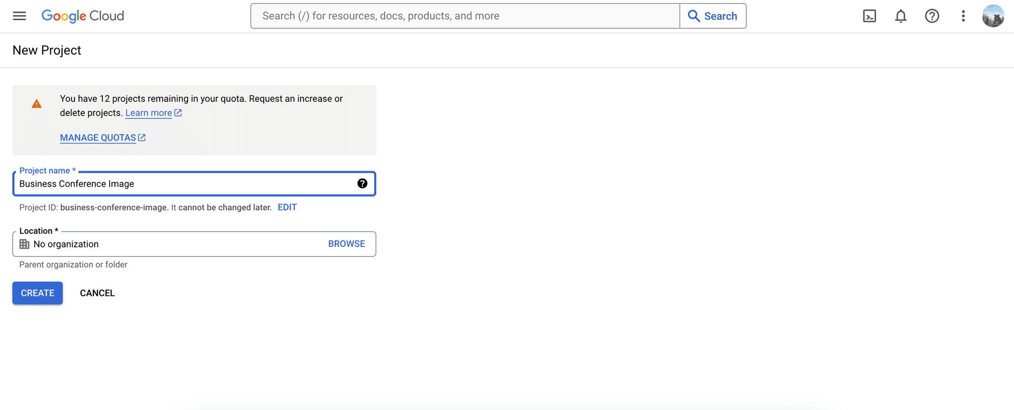 Google Cloud console - enter the project name.png