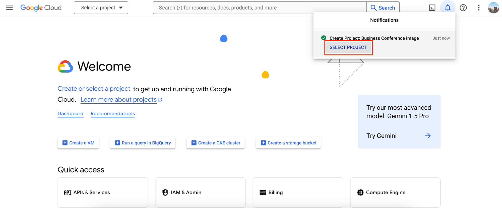 Google Cloud console - select the new project.png