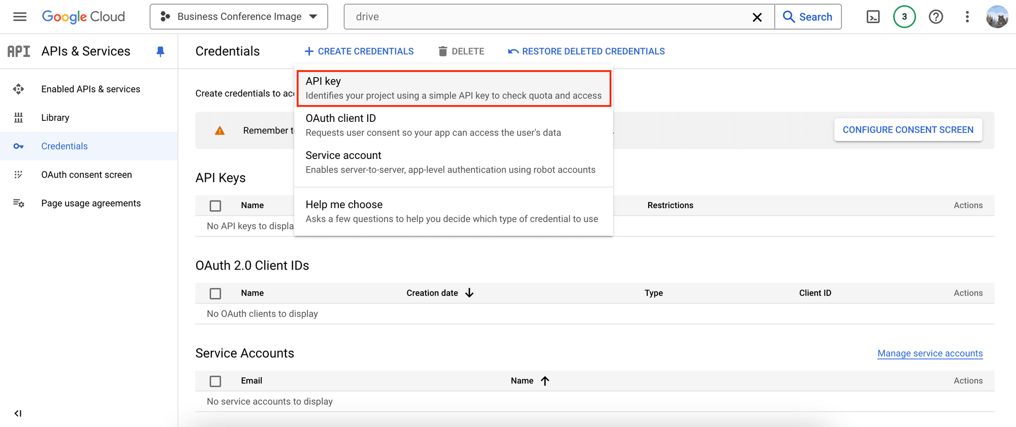 Google Cloud console - create an API key.png