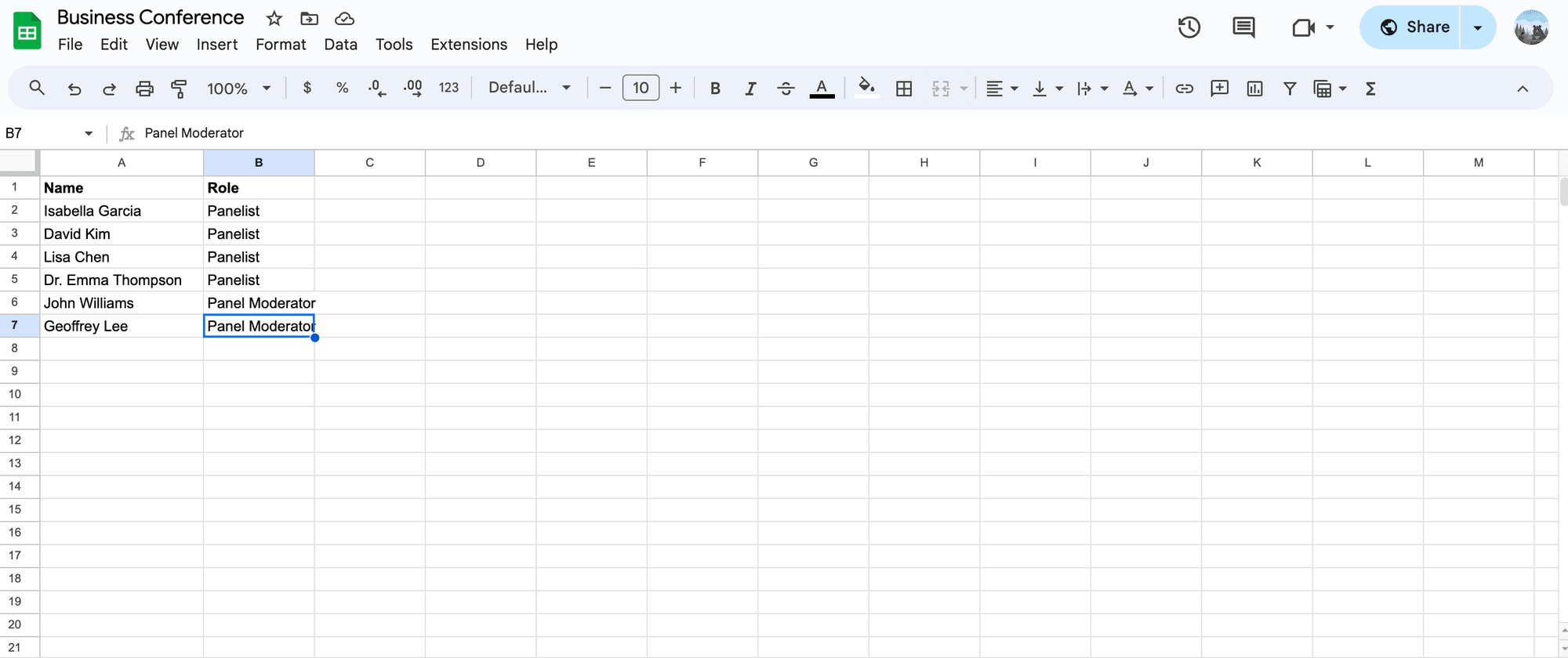 Business conference Google Sheet screenshot.png