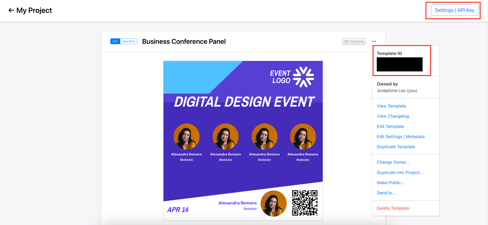 Business Conference Panel Template - API key and template ID.png