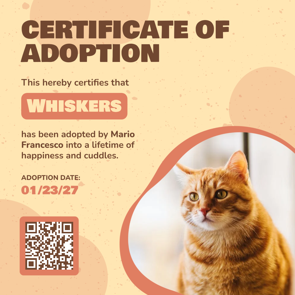 Bannerbear Beige Brown Blobs Square Adoption Certificate template