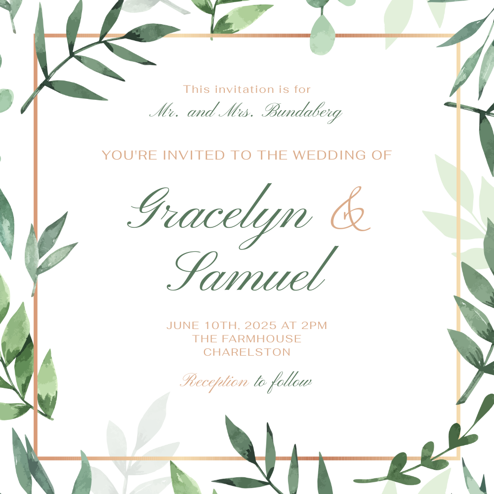 Bannerbear Watercolor Leaves Wedding template