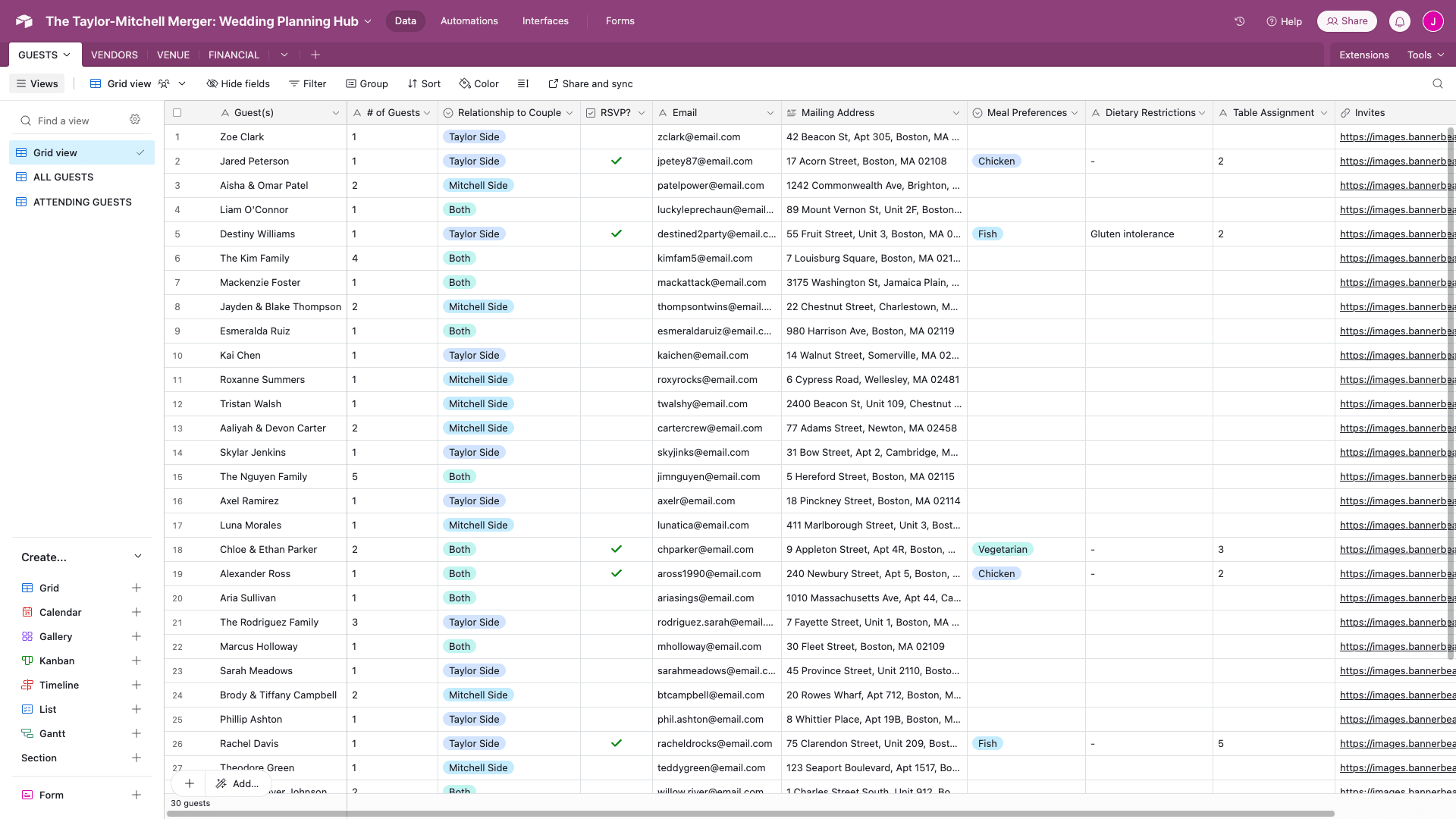 Screenshot of Airtable base with sample data