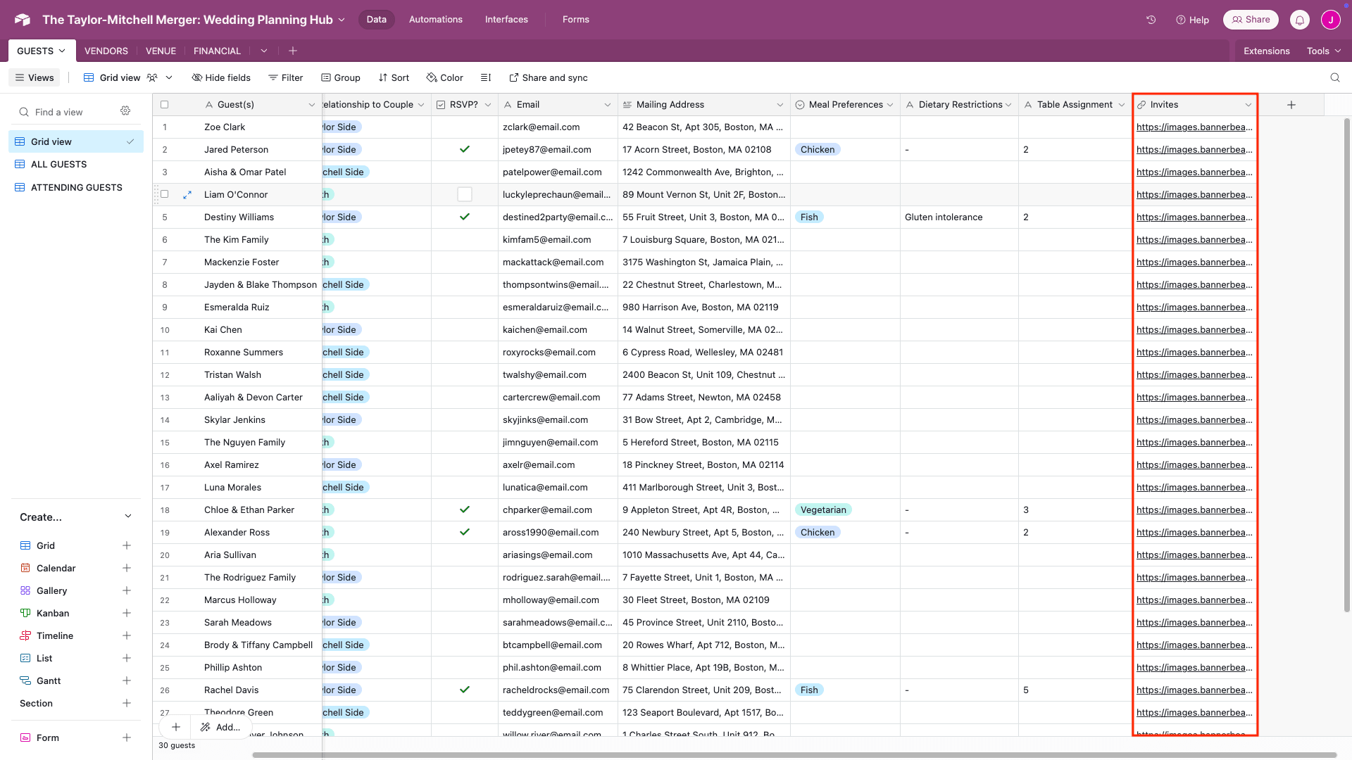 Screenshot of Airtable base with generated image link field outlined in red