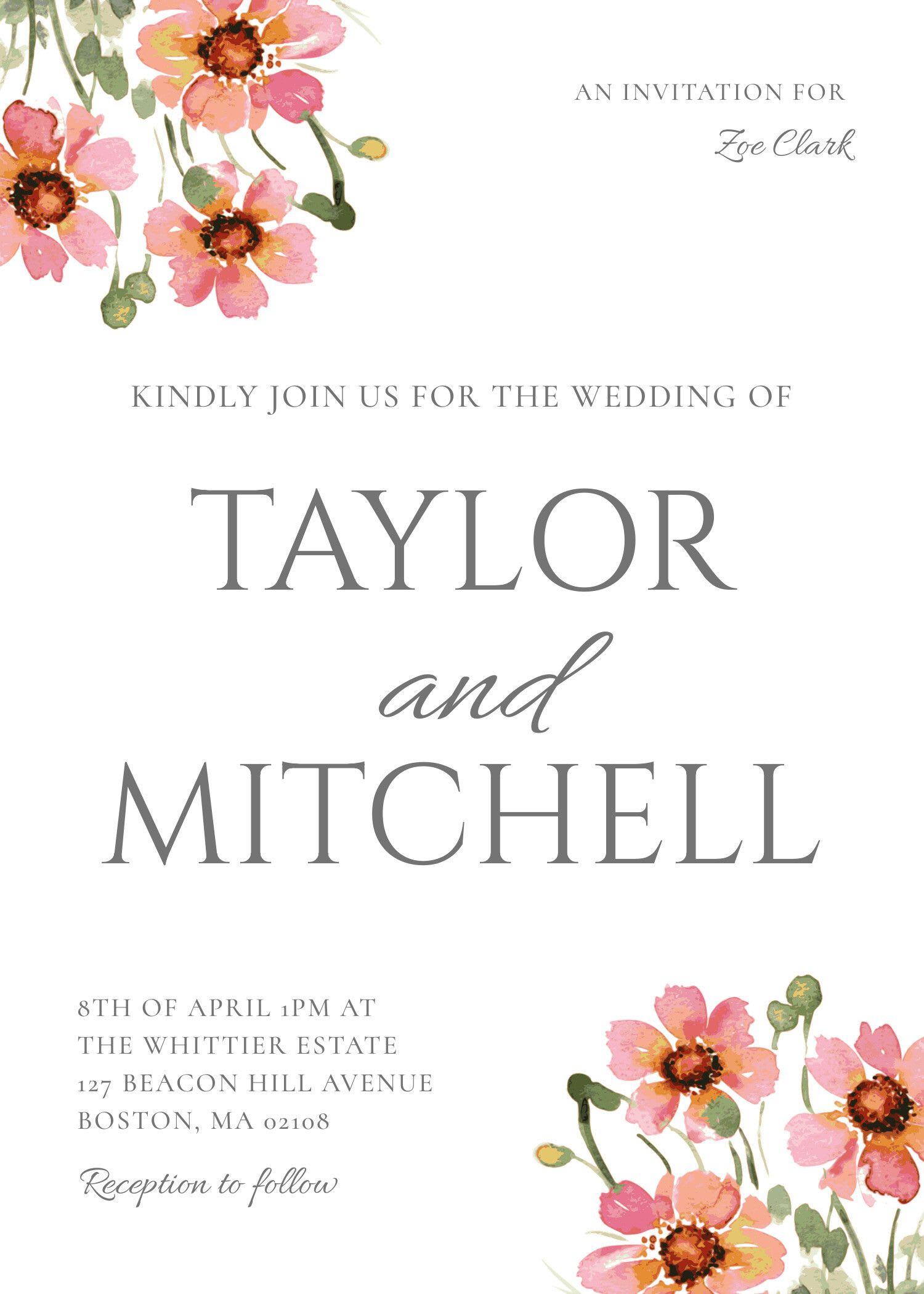 Sample wedding invite generated with Bannerbear