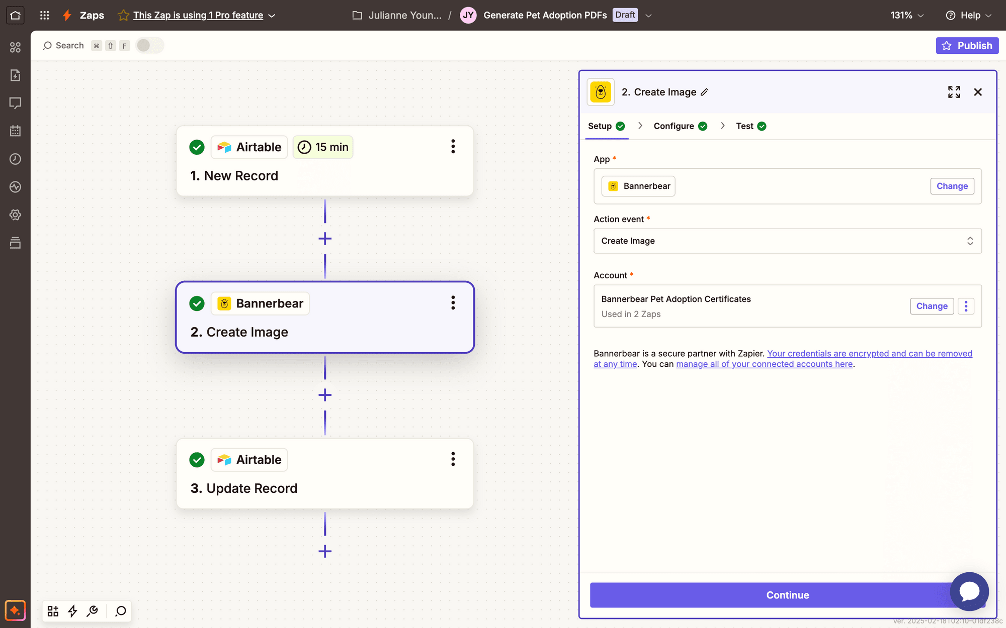 Screenshot of Zapier Bannerbear create image event