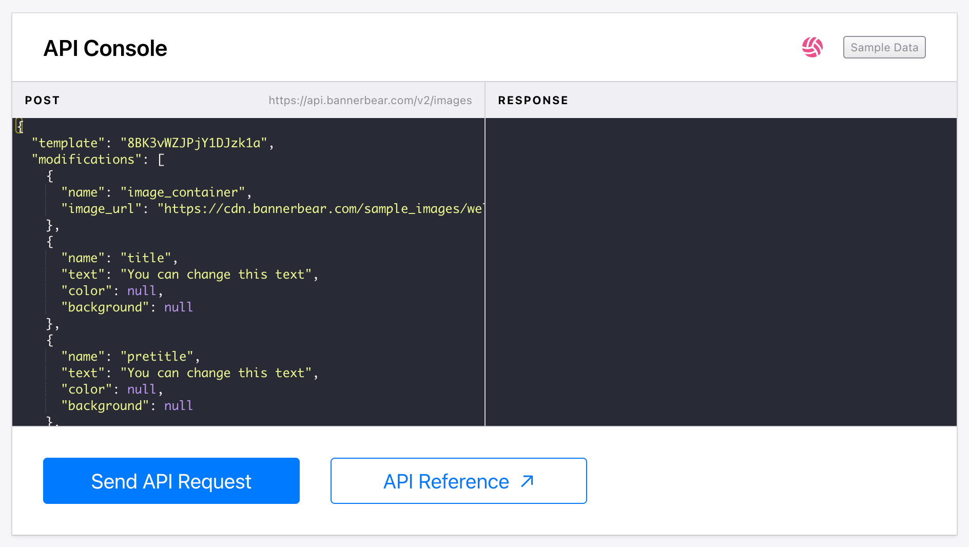 Screenshot of Bannerbear web app API console