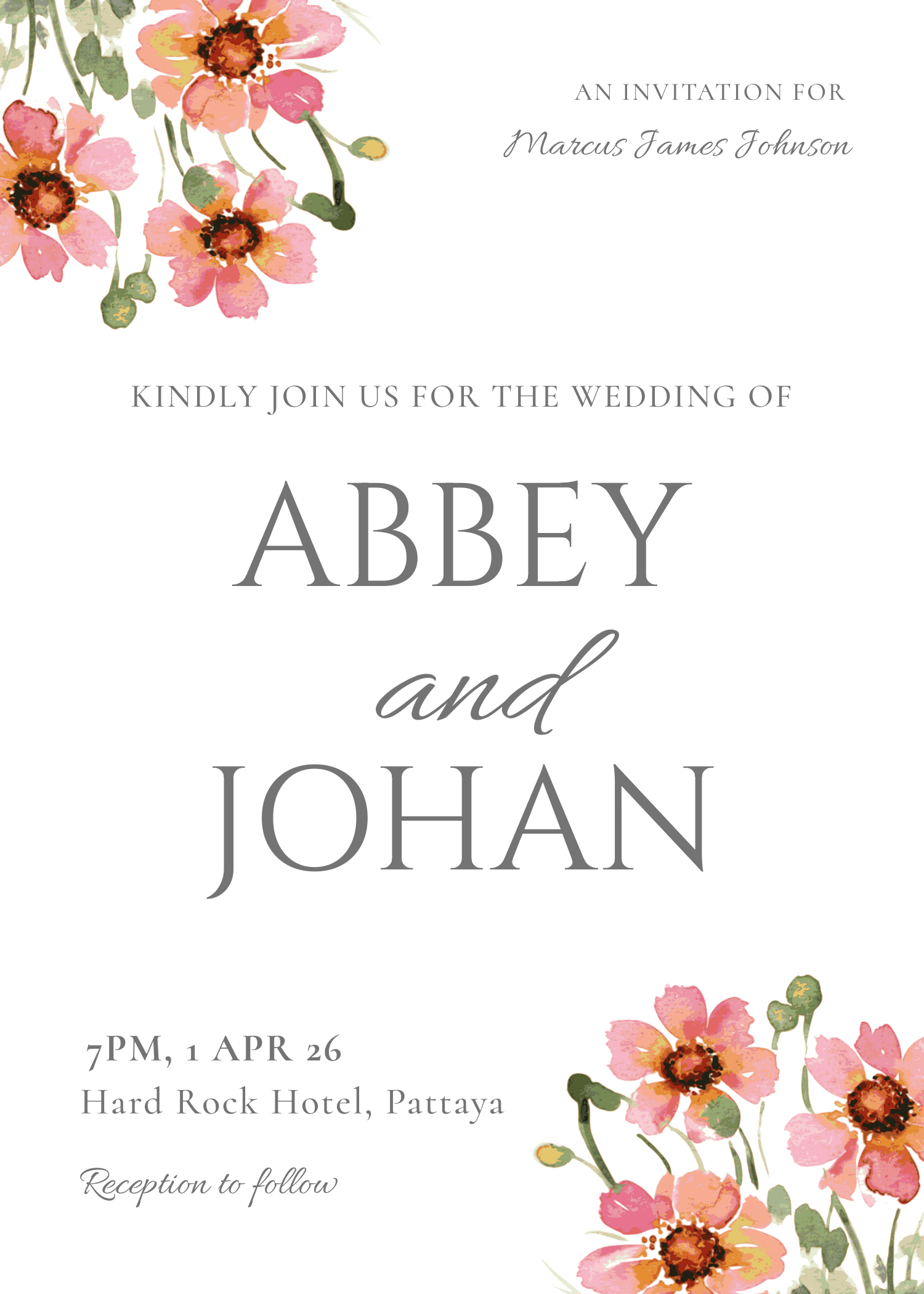 Bannerbear Floral Watercolor - Wedding Invitation template