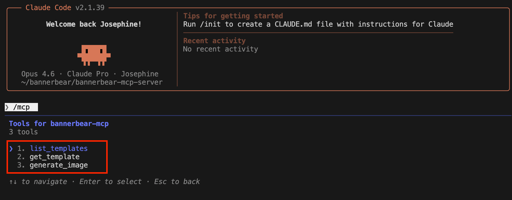 a screenshot showing a list of tools of an MCP server in Claude Code terminal